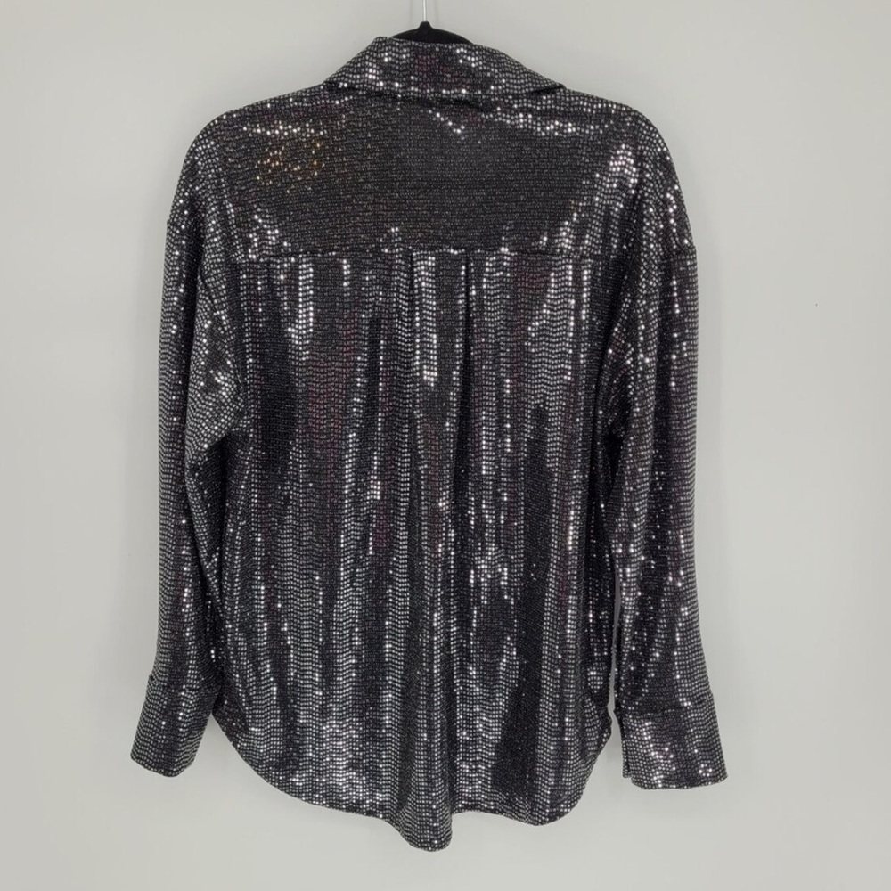Black Sliver Sequin Oversized Shirt - Picture 7 of 9
